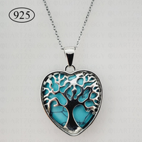 Blue Howlite Tree of Life Heart Pendant 925 Sterling Silver Chain