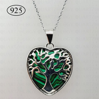 Malachite Tree of Life Heart Pendant 925 Sterling Silver Chain