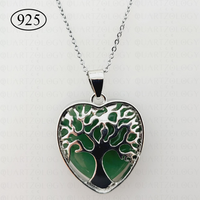 Green Aventurine Tree of Life Heart Pendant 925 Sterling Silver Chain