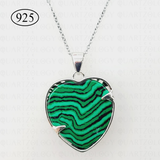 Malachite Tree of Life Heart Pendant 925 Sterling Silver Chain