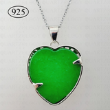 Green Jade Tree of Life Heart Pendant 925 Sterling Silver Chain