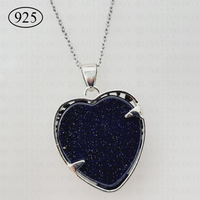 Blue Goldstone Tree of Life Heart Pendant 925 Sterling Silver Chain