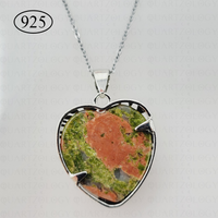 Unakite Jasper Tree of Life Heart Pendant 925 Sterling Silver Chain