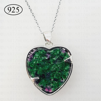 Ruby Zoisite Tree of Life Heart Pendant 925 Sterling Silver Chain