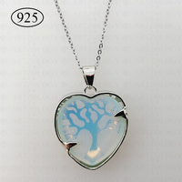 Opal Tree of Life Heart Pendant 925 Sterling Silver Chain