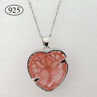 Cherry Quartz Tree of Life Heart Pendant 925 Sterling Silver Chain