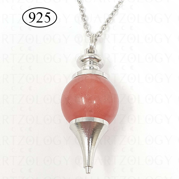 Cherry Quartz Crystal Pointed Sphere Necklace on 925 Sterling Silver Chain