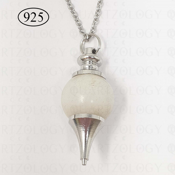 White Jade Crystal Pointed Sphere Necklace on 925 Sterling Silver Chain