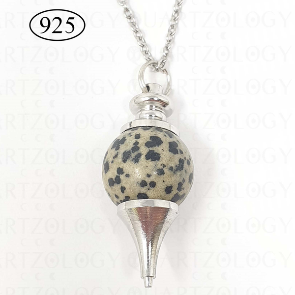 Dalmatian Jasper Crystal Pointed Sphere Necklace on 925 Sterling Silver Chain