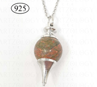 Unakite Jasper Crystal Pointed Sphere Necklace on 925 Sterling Silver Chain