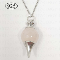 Rose Quartz Crystal Pointed Sphere Necklace on 925 Sterling Silver Chain