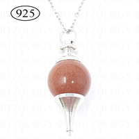 Sunstone Crystal Pointed Sphere Necklace on 925 Sterling Silver Chain